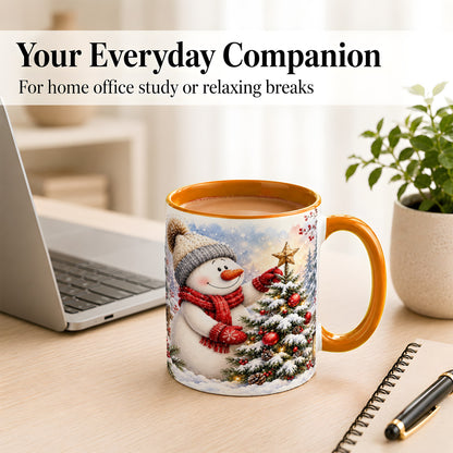 #pl[11oz|Orange] Snowman Christmas Tree Coffee Mug, Winter Snowman Mug, Ceramic Cup