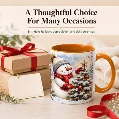 #pl[11oz|Orange] Snowman Christmas Tree Coffee Mug, Winter Snowman Mug, Ceramic Cup