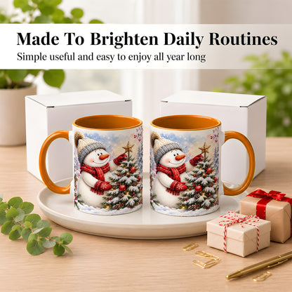 #pl[11oz|Orange] Snowman Christmas Tree Coffee Mug, Winter Snowman Mug, Ceramic Cup