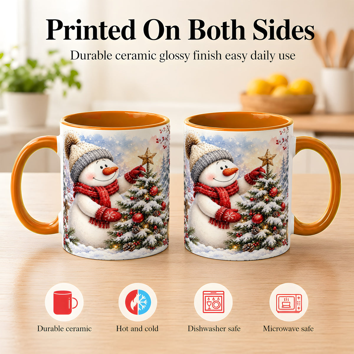 #pl[11oz|Orange] Snowman Christmas Tree Coffee Mug, Winter Snowman Mug, Ceramic Cup