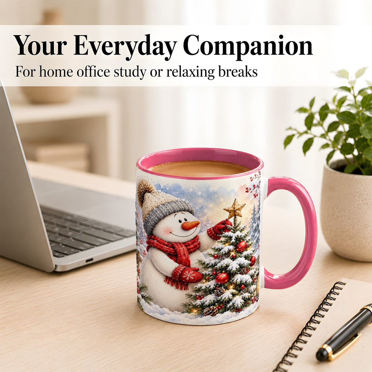 #pl[11oz|Pink] Snowman Christmas Tree Coffee Mug, Winter Snowman Mug, Ceramic Cup