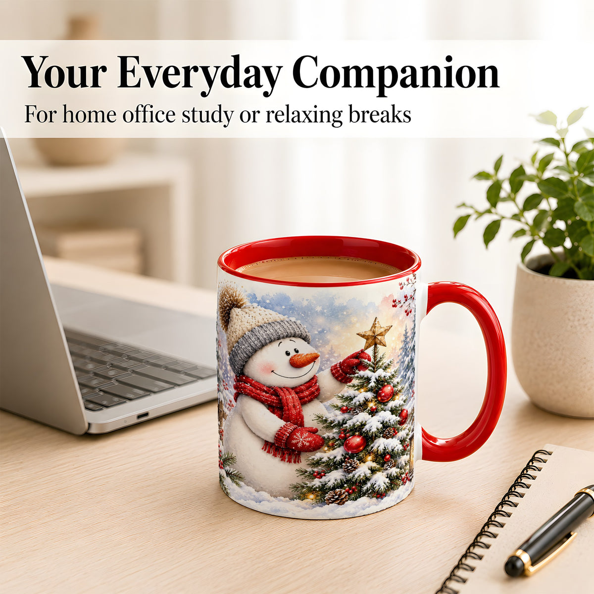 #pl[11oz|Red] Snowman Christmas Tree Coffee Mug, Winter Snowman Mug, Ceramic Cup