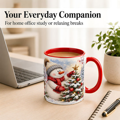 #pl[11oz|Red] Snowman Christmas Tree Coffee Mug, Winter Snowman Mug, Ceramic Cup
