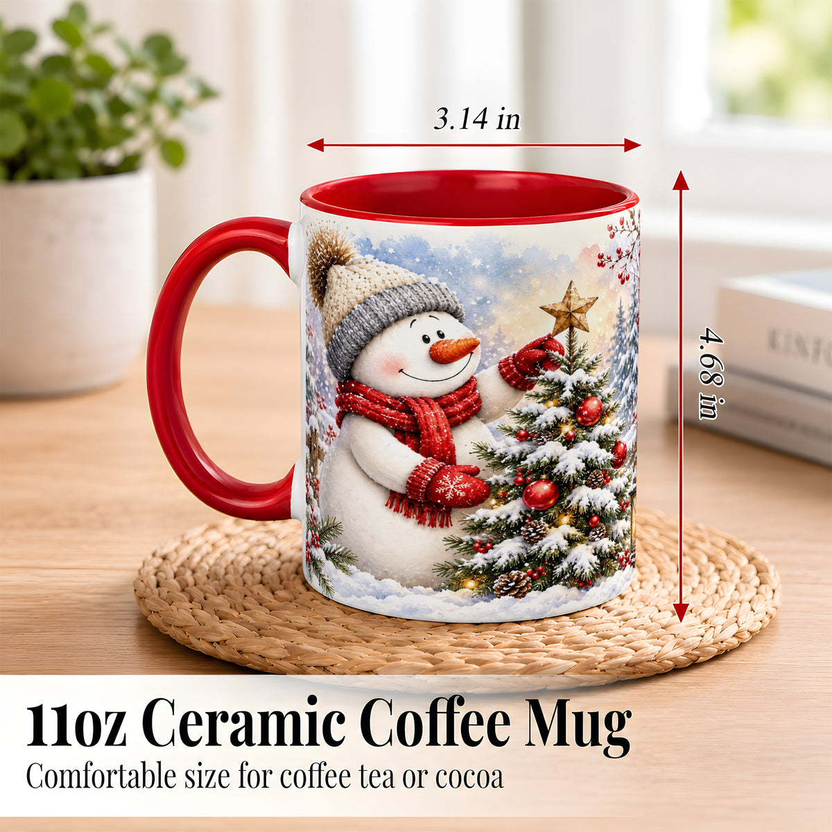 #pl[11oz|Red] Snowman Christmas Tree Coffee Mug, Winter Snowman Mug, Ceramic Cup