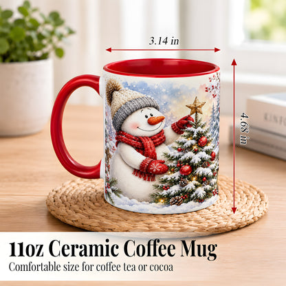 #pl[11oz|Red] Snowman Christmas Tree Coffee Mug, Winter Snowman Mug, Ceramic Cup