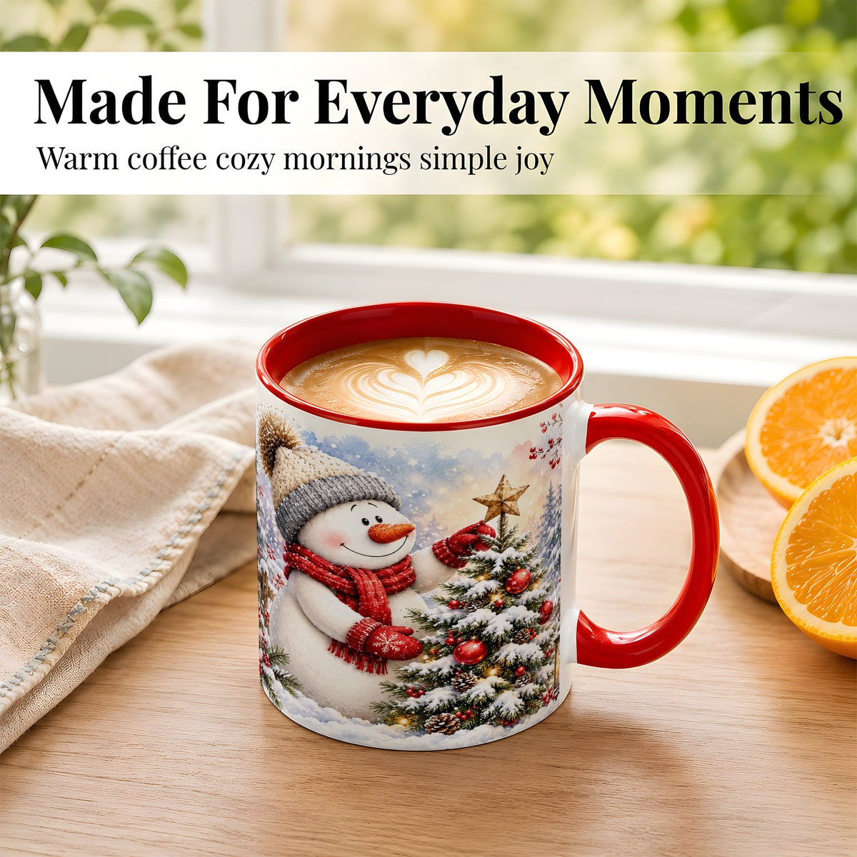 #pl[11oz|Red] Snowman Christmas Tree Coffee Mug, Winter Snowman Mug, Ceramic Cup