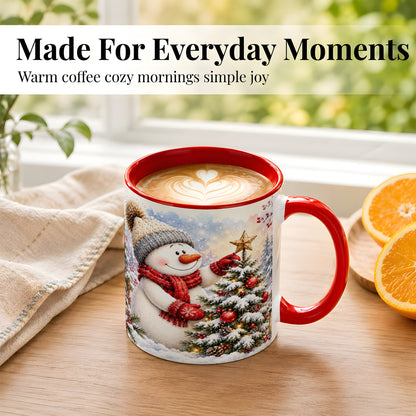 #pl[11oz|Red] Snowman Christmas Tree Coffee Mug, Winter Snowman Mug, Ceramic Cup