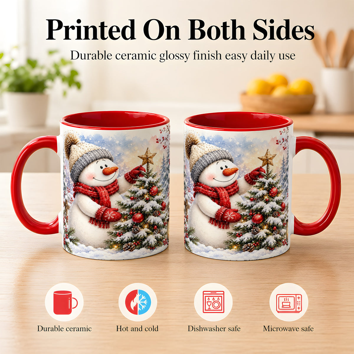 #pl[11oz|Red] Snowman Christmas Tree Coffee Mug, Winter Snowman Mug, Ceramic Cup