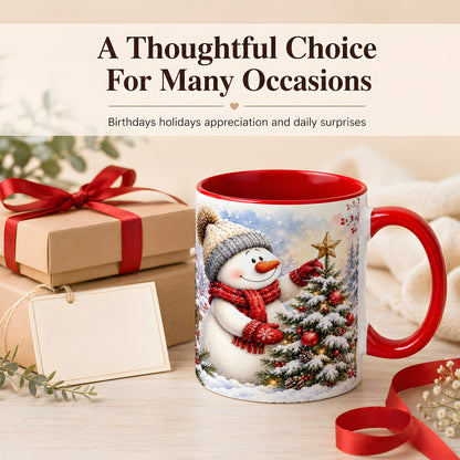 #pl[11oz|Red] Snowman Christmas Tree Coffee Mug, Winter Snowman Mug, Ceramic Cup