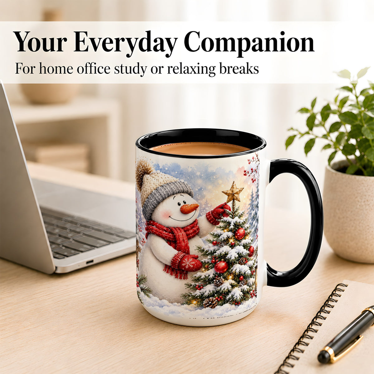 #pl[15oz|Black] Snowman Christmas Tree Coffee Mug, Winter Snowman Mug, Ceramic Cup