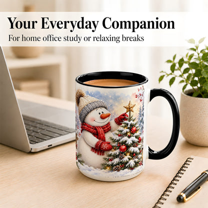 #pl[15oz|Black] Snowman Christmas Tree Coffee Mug, Winter Snowman Mug, Ceramic Cup