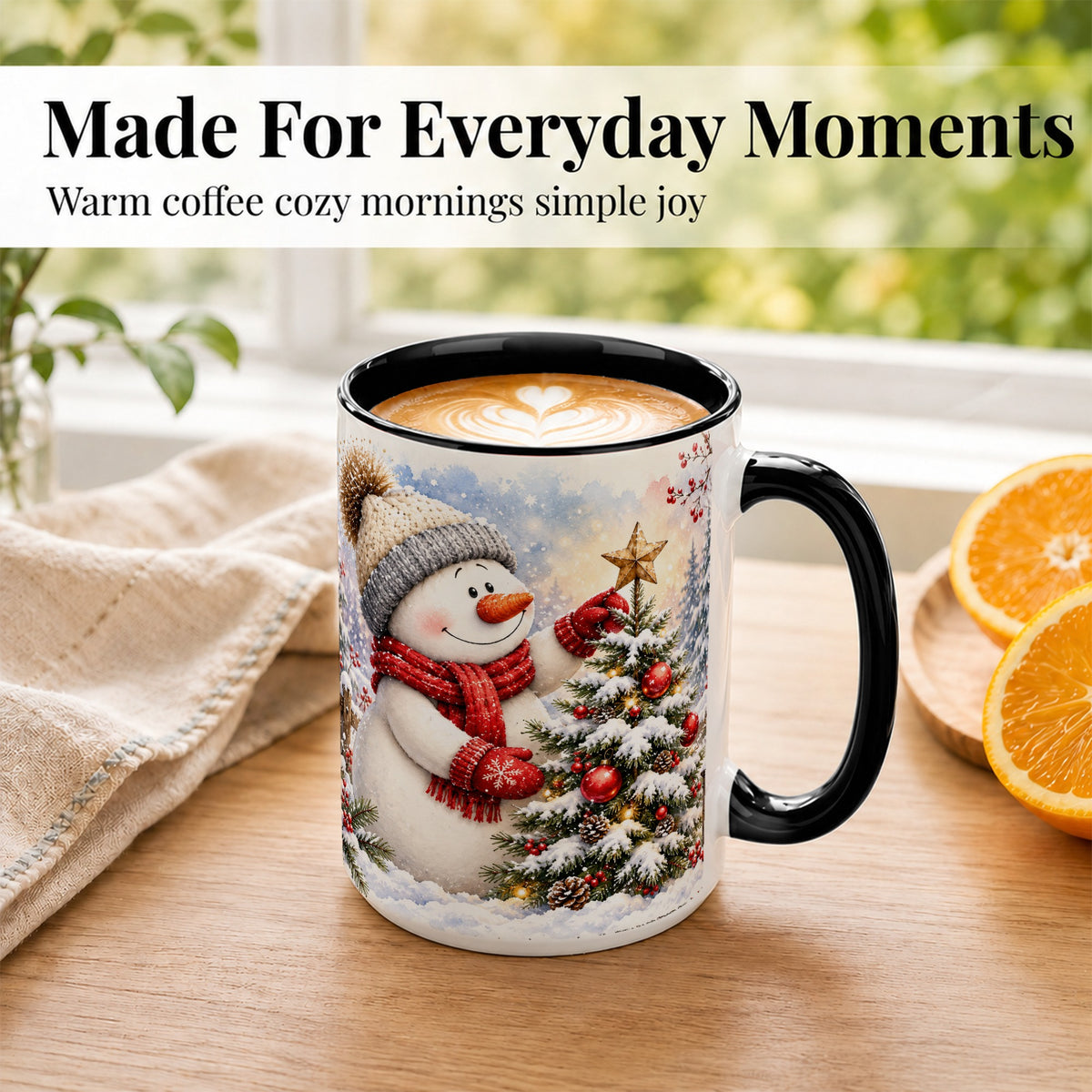 #pl[15oz|Black] Snowman Christmas Tree Coffee Mug, Winter Snowman Mug, Ceramic Cup