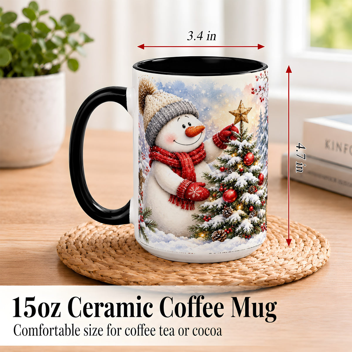 #pl[15oz|Black] Snowman Christmas Tree Coffee Mug, Winter Snowman Mug, Ceramic Cup