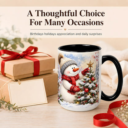 #pl[15oz|Black] Snowman Christmas Tree Coffee Mug, Winter Snowman Mug, Ceramic Cup