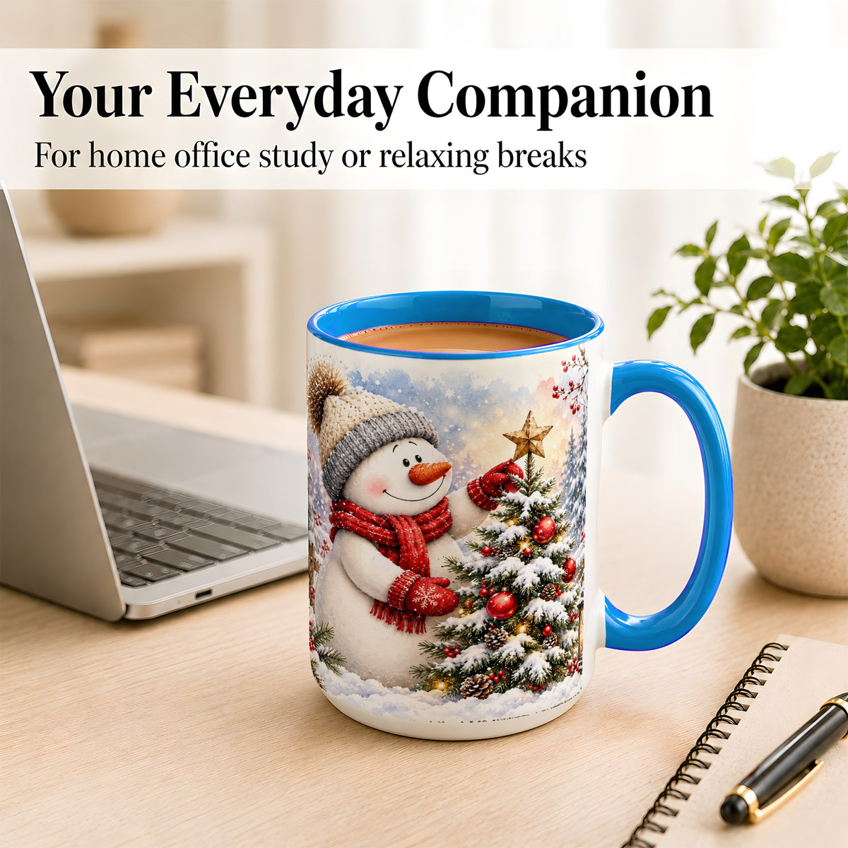 #pl[15oz|Blue] Snowman Christmas Tree Coffee Mug, Winter Snowman Mug, Ceramic Cup
