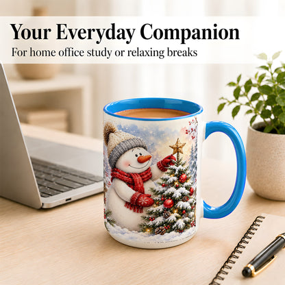 #pl[15oz|Blue] Snowman Christmas Tree Coffee Mug, Winter Snowman Mug, Ceramic Cup