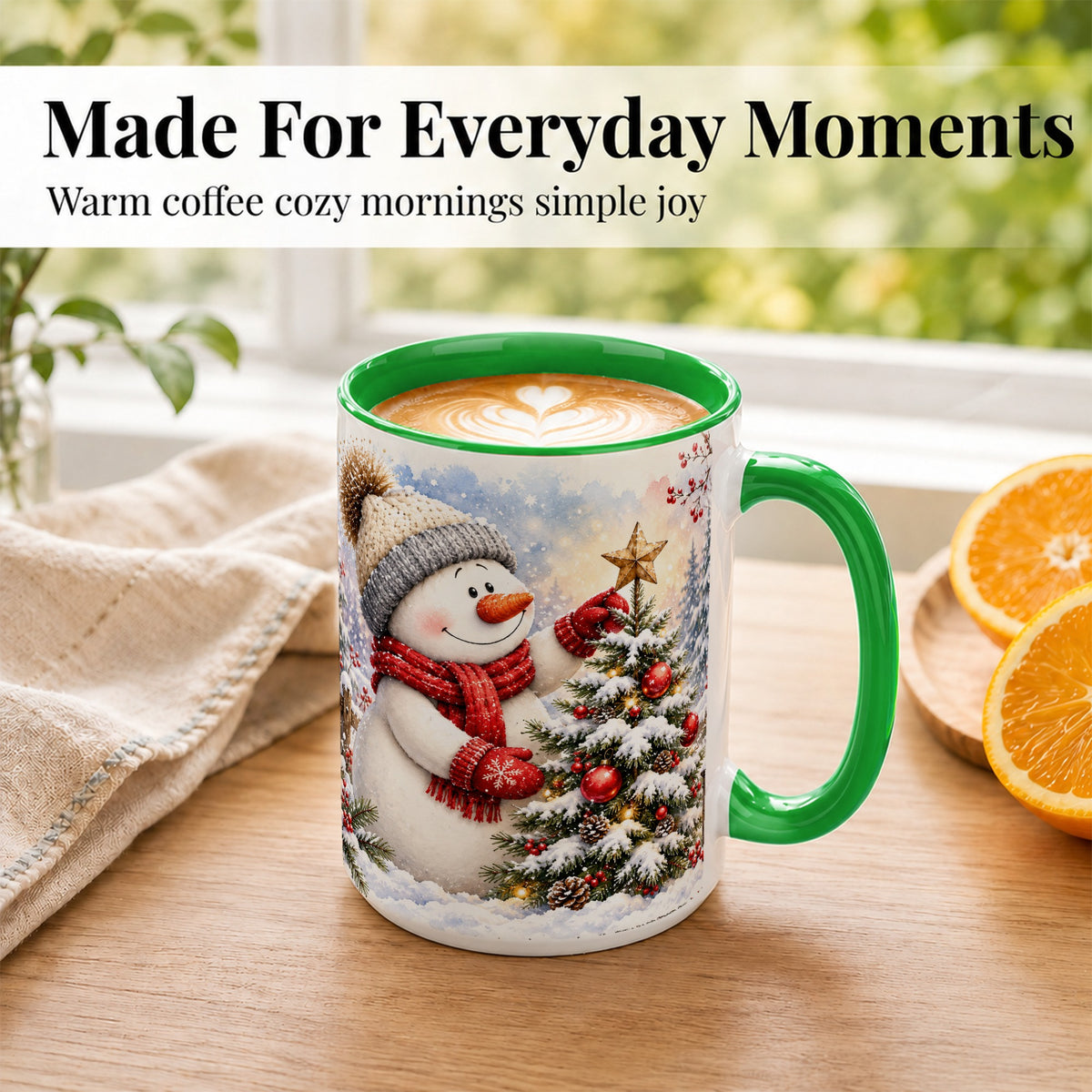 #pl[15oz|Green] Snowman Christmas Tree Coffee Mug, Winter Snowman Mug, Ceramic Cup