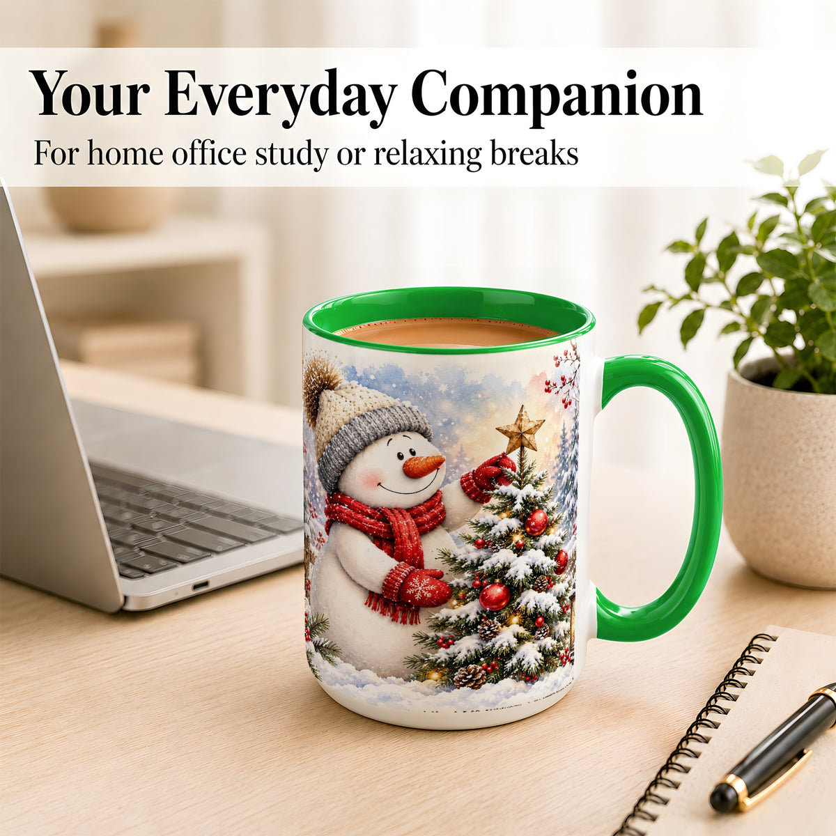 #pl[15oz|Green] Snowman Christmas Tree Coffee Mug, Winter Snowman Mug, Ceramic Cup