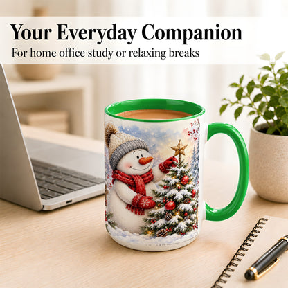 #pl[15oz|Green] Snowman Christmas Tree Coffee Mug, Winter Snowman Mug, Ceramic Cup