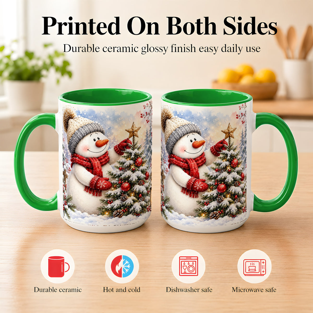 #pl[15oz|Green] Snowman Christmas Tree Coffee Mug, Winter Snowman Mug, Ceramic Cup