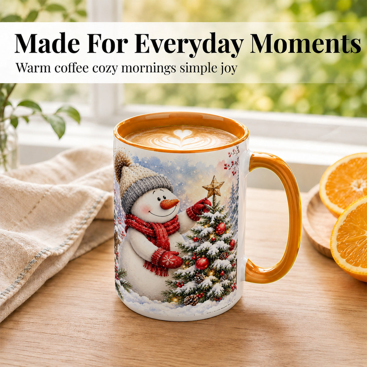 #pl[15oz|Orange] Snowman Christmas Tree Coffee Mug, Winter Snowman Mug, Ceramic Cup
