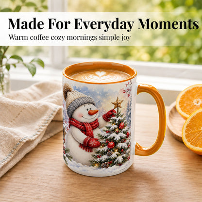 #pl[15oz|Orange] Snowman Christmas Tree Coffee Mug, Winter Snowman Mug, Ceramic Cup