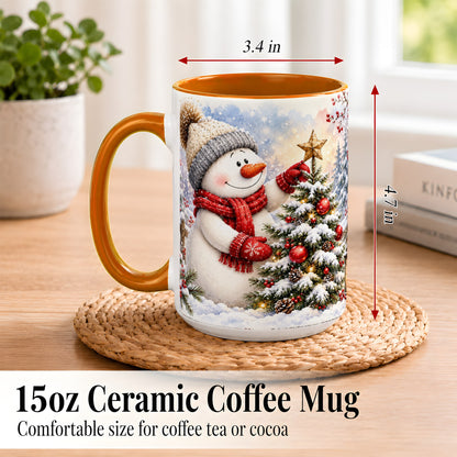 #pl[15oz|Orange] Snowman Christmas Tree Coffee Mug, Winter Snowman Mug, Ceramic Cup