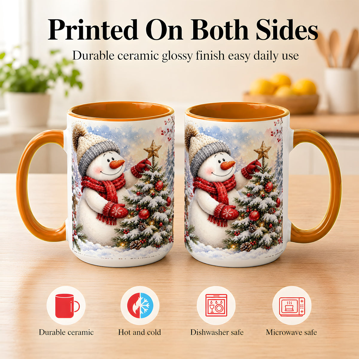 #pl[15oz|Orange] Snowman Christmas Tree Coffee Mug, Winter Snowman Mug, Ceramic Cup