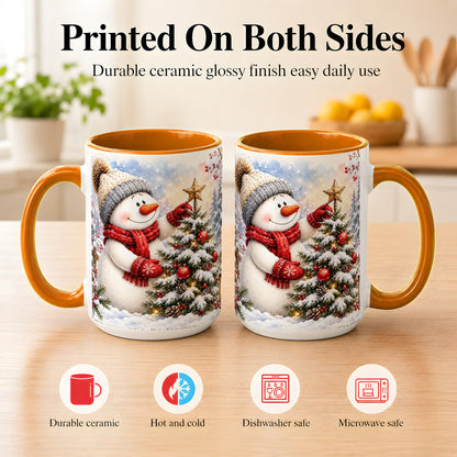 #pl[15oz|Orange] Snowman Christmas Tree Coffee Mug, Winter Snowman Mug, Ceramic Cup