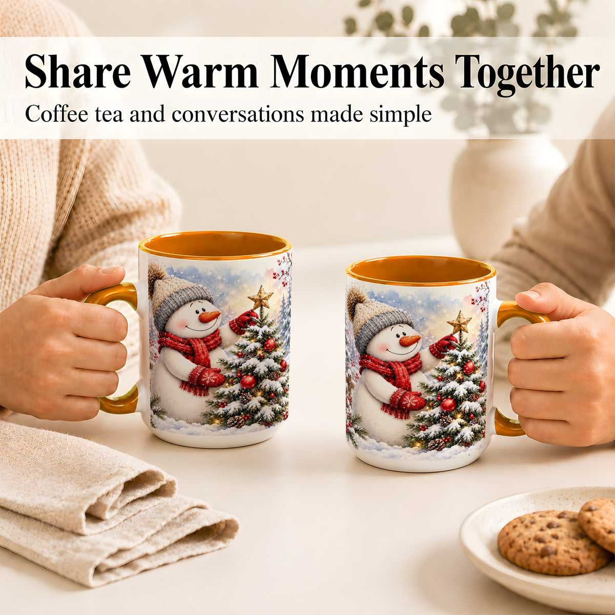 #pl[15oz|Orange] Snowman Christmas Tree Coffee Mug, Winter Snowman Mug, Ceramic Cup