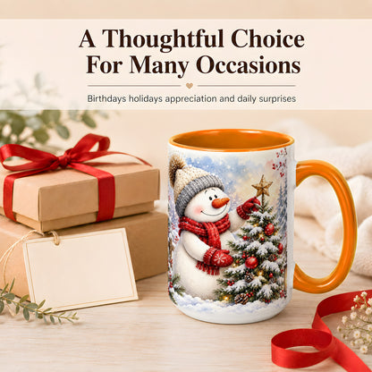 #pl[15oz|Orange] Snowman Christmas Tree Coffee Mug, Winter Snowman Mug, Ceramic Cup
