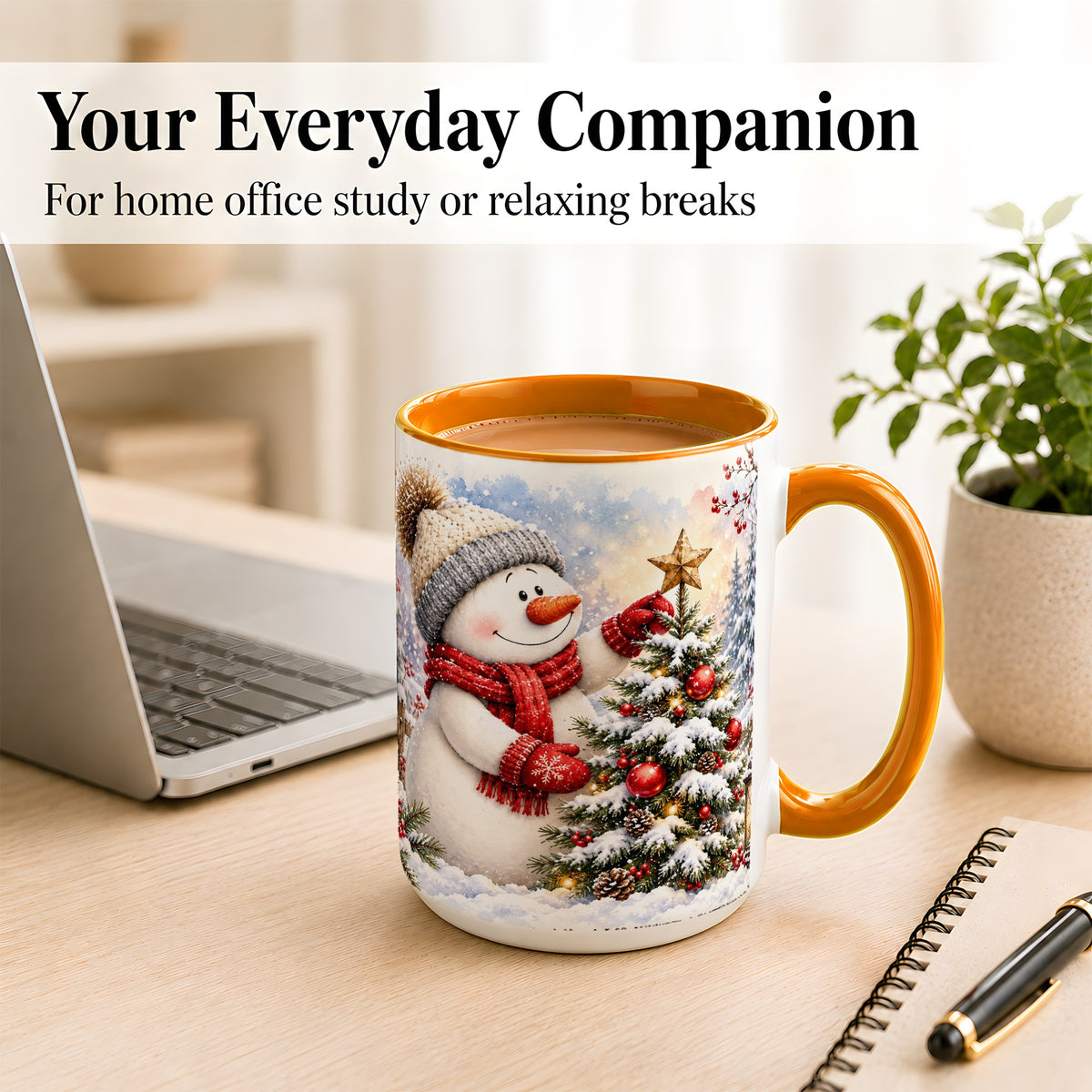 #pl[15oz|Orange] Snowman Christmas Tree Coffee Mug, Winter Snowman Mug, Ceramic Cup