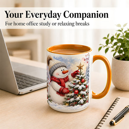 #pl[15oz|Orange] Snowman Christmas Tree Coffee Mug, Winter Snowman Mug, Ceramic Cup