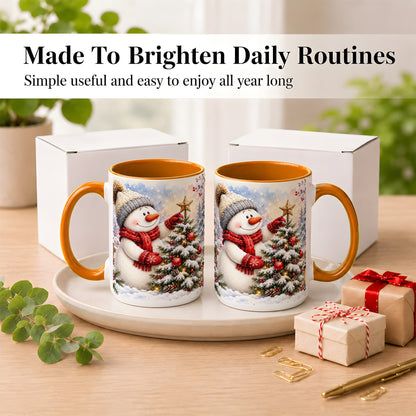 #pl[15oz|Orange] Snowman Christmas Tree Coffee Mug, Winter Snowman Mug, Ceramic Cup