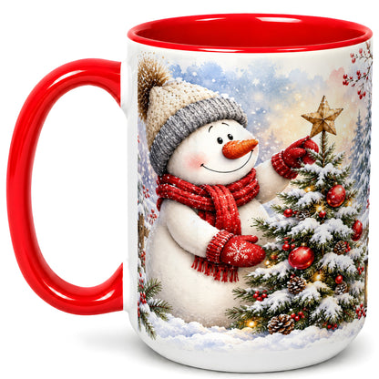 #pl[15oz|Red] Snowman Christmas Tree Coffee Mug, Winter Snowman Mug, Ceramic Cup