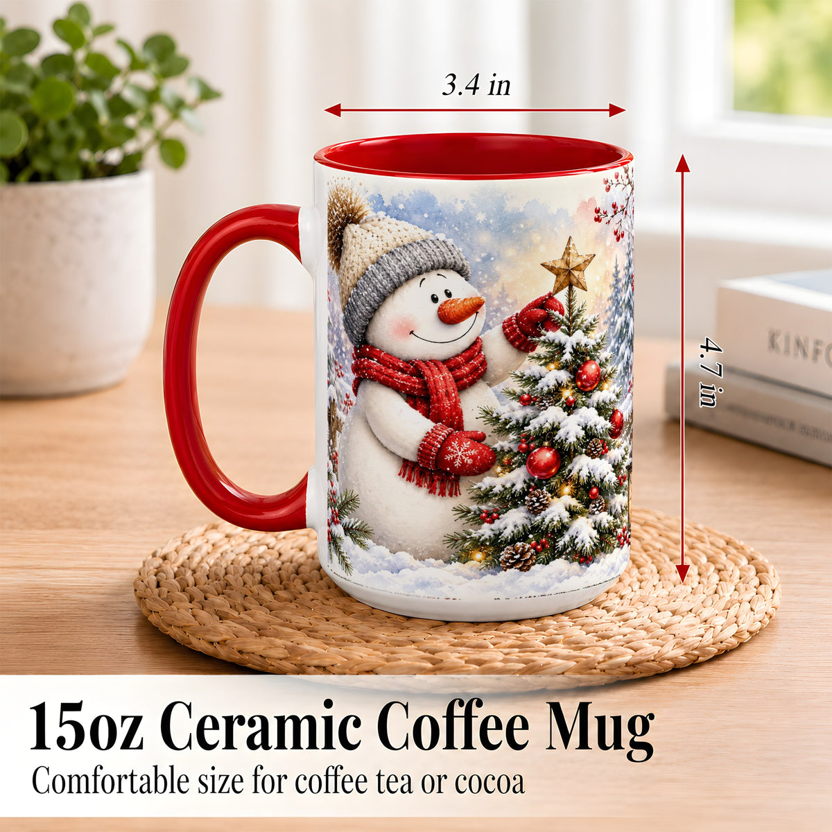 #pl[15oz|Red] Snowman Christmas Tree Coffee Mug, Winter Snowman Mug, Ceramic Cup
