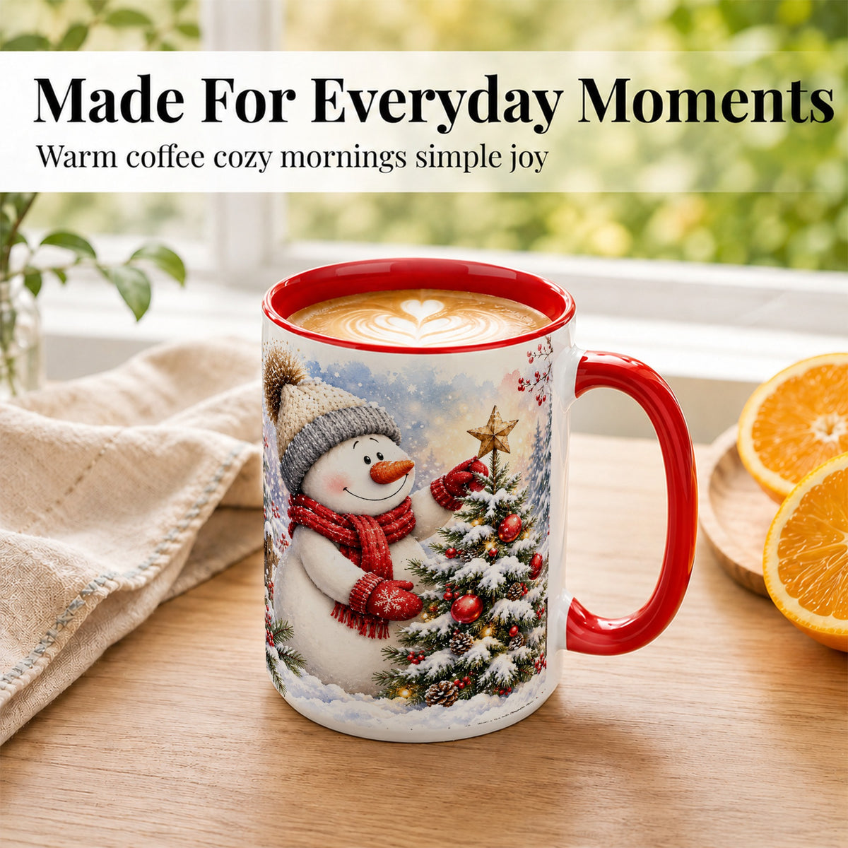 #pl[15oz|Red] Snowman Christmas Tree Coffee Mug, Winter Snowman Mug, Ceramic Cup