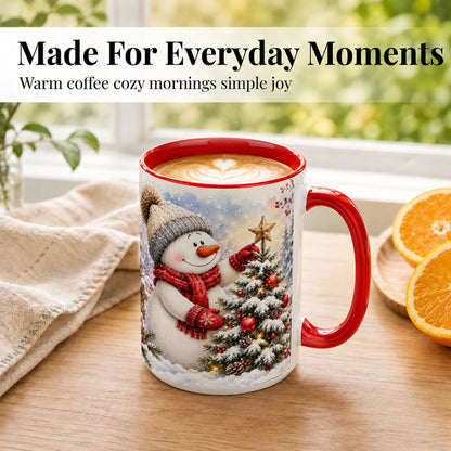 #pl[15oz|Red] Snowman Christmas Tree Coffee Mug, Winter Snowman Mug, Ceramic Cup