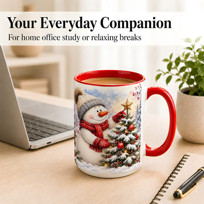 #pl[15oz|Red] Snowman Christmas Tree Coffee Mug, Winter Snowman Mug, Ceramic Cup