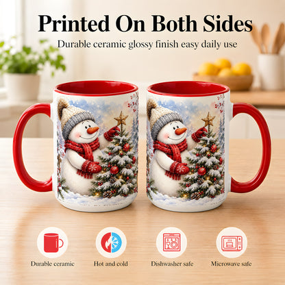 #pl[15oz|Red] Snowman Christmas Tree Coffee Mug, Winter Snowman Mug, Ceramic Cup