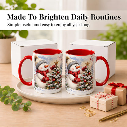 #pl[15oz|Red] Snowman Christmas Tree Coffee Mug, Winter Snowman Mug, Ceramic Cup