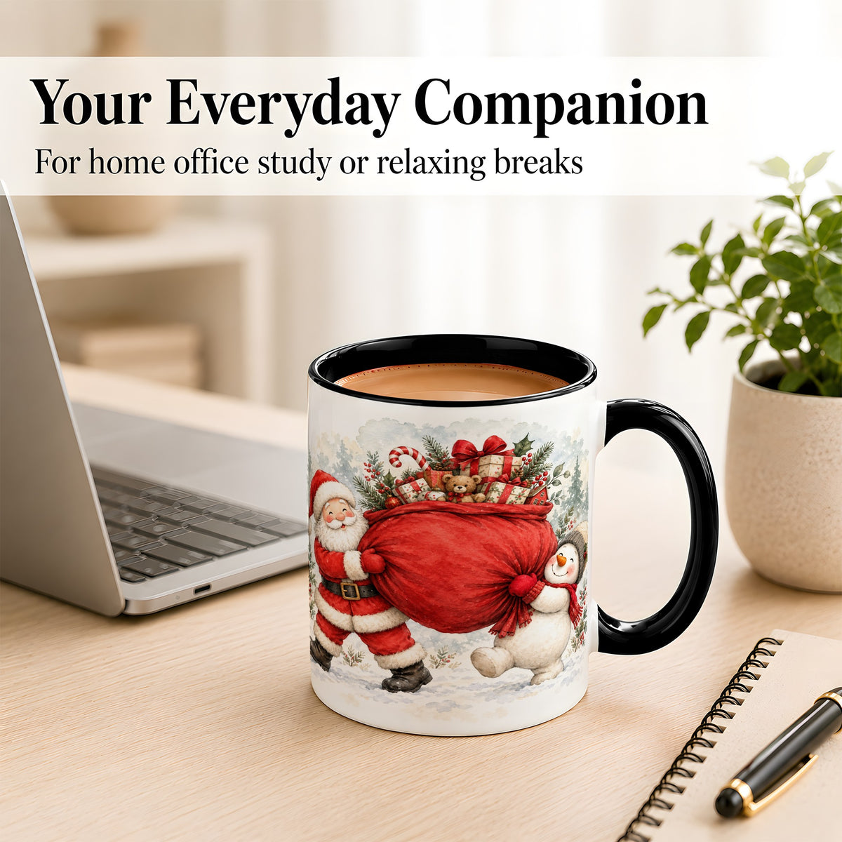 #pl[11oz|Black] Santa Snowman Christmas Coffee Mug, Holiday Friends Mug, Ceramic Cup