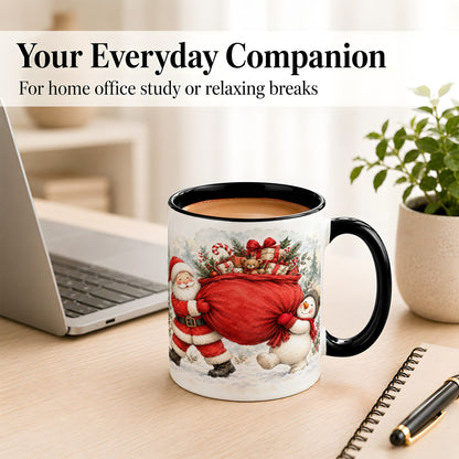 #pl[11oz|Black] Santa Snowman Christmas Coffee Mug, Holiday Friends Mug, Ceramic Cup