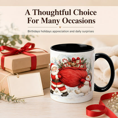 #pl[11oz|Black] Santa Snowman Christmas Coffee Mug, Holiday Friends Mug, Ceramic Cup