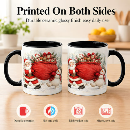 #pl[11oz|Black] Santa Snowman Christmas Coffee Mug, Holiday Friends Mug, Ceramic Cup