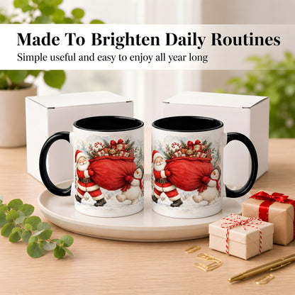 #pl[11oz|Black] Santa Snowman Christmas Coffee Mug, Holiday Friends Mug, Ceramic Cup