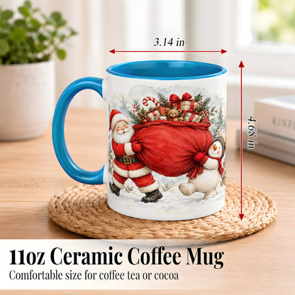 #pl[11oz|Blue] Santa Snowman Christmas Coffee Mug, Holiday Friends Mug, Ceramic Cup