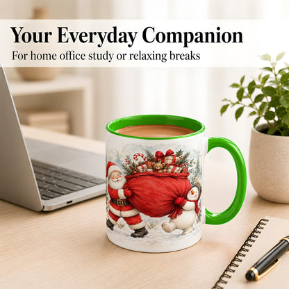 #pl[11oz|Green] Santa Snowman Christmas Coffee Mug, Holiday Friends Mug, Ceramic Cup