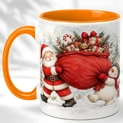 #pl[11oz|Orange] Santa Snowman Christmas Coffee Mug, Holiday Friends Mug, Ceramic Cup
