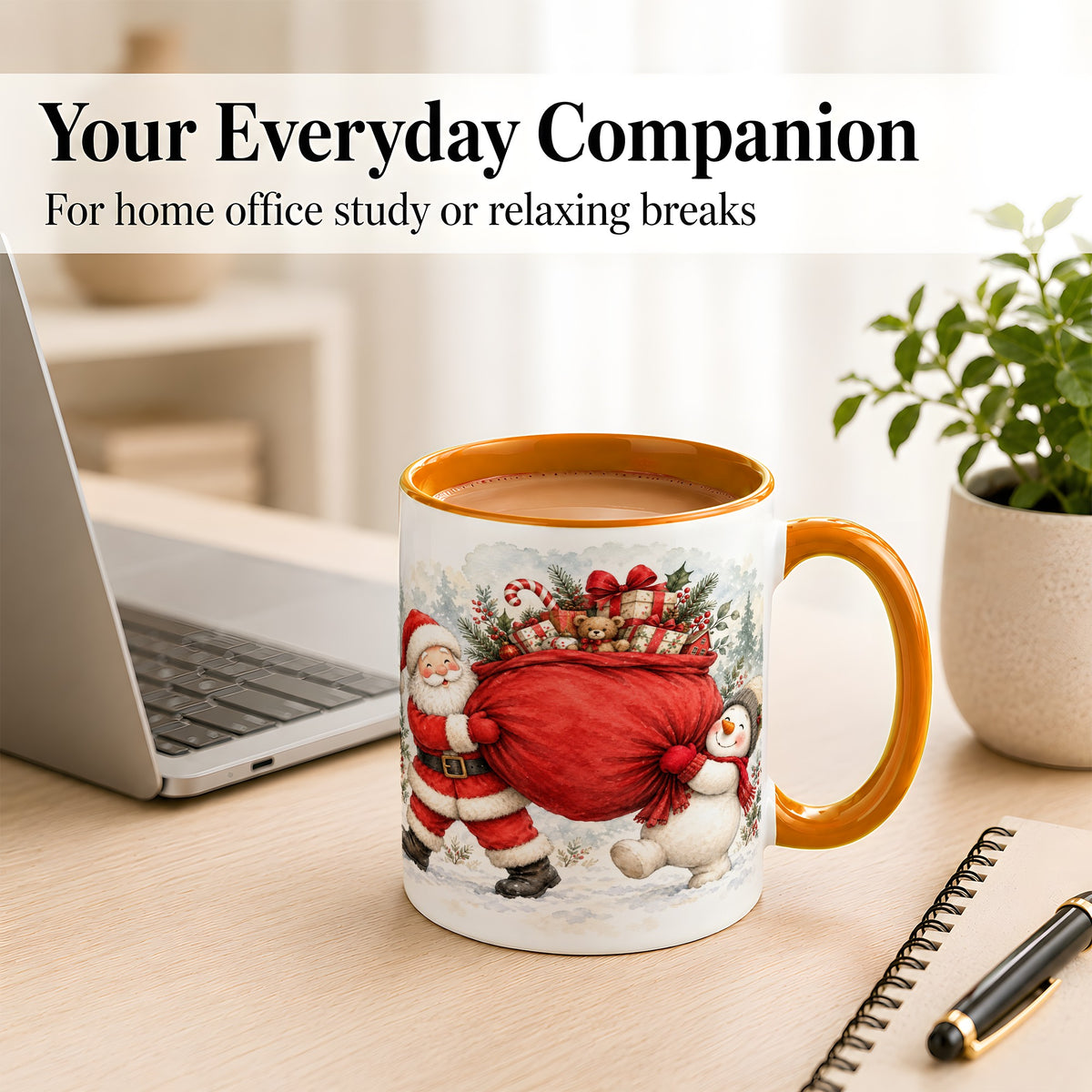 #pl[11oz|Orange] Santa Snowman Christmas Coffee Mug, Holiday Friends Mug, Ceramic Cup